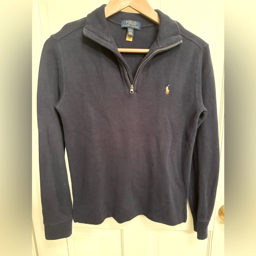 Polo Ralph Lauren long sleeved quarter sip with polo emblem navy blue